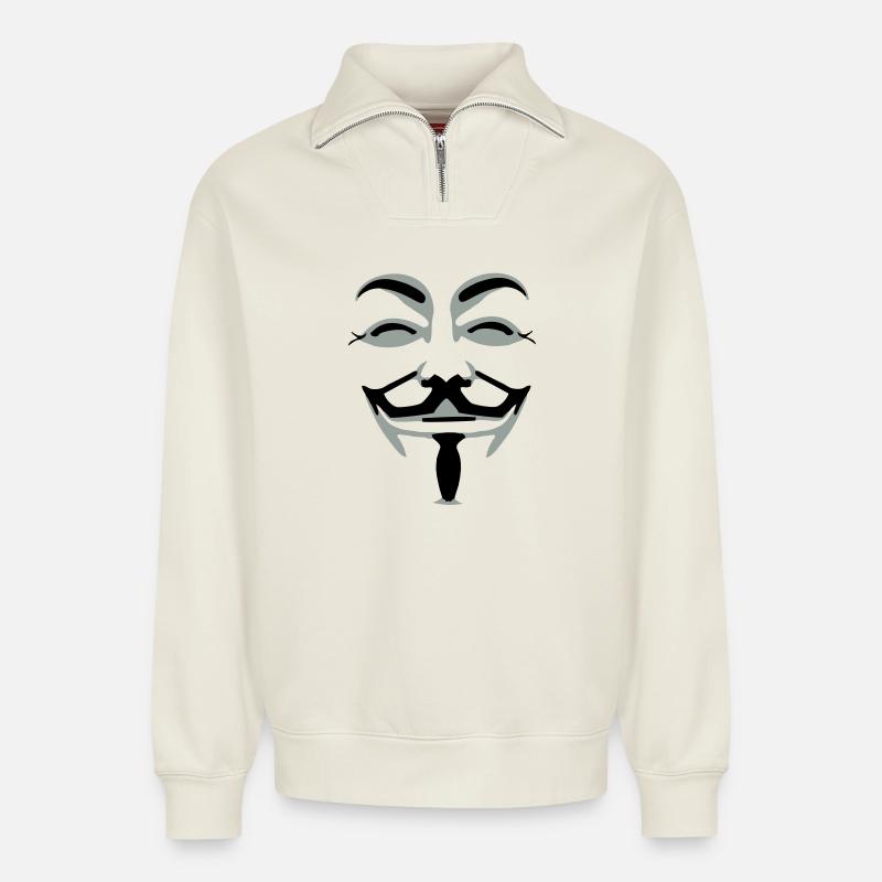 anonymus_vektor_2farb - Sweat unisexe décontracté en coton biologique à demi-zip – de SPREAD - blanc cassé