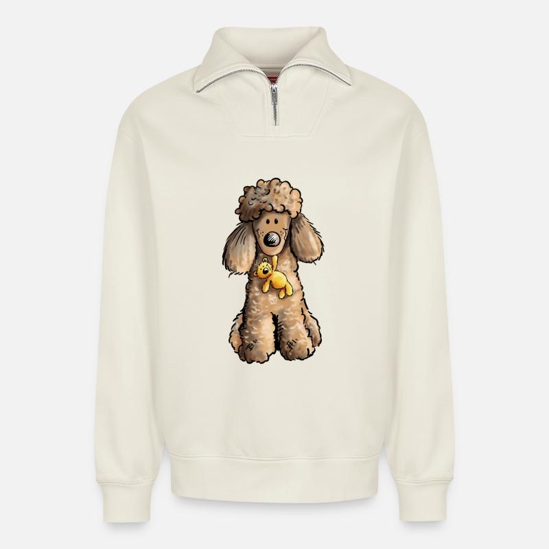 Pudel mit Teddy - Relaxed Unisex Organic Half Zip Sweatshirt – von SPREAD - Naturweiß