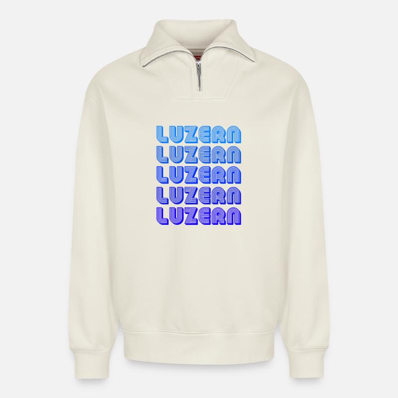 Luzerne - Sweat unisexe décontracté en coton biologique à demi-zip – de SPREAD - blanc cassé