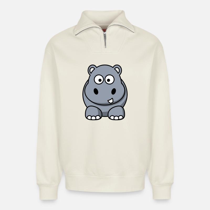 Nilpferd - Relaxed Unisex Organic Half Zip Sweatshirt – von SPREAD - Naturweiß