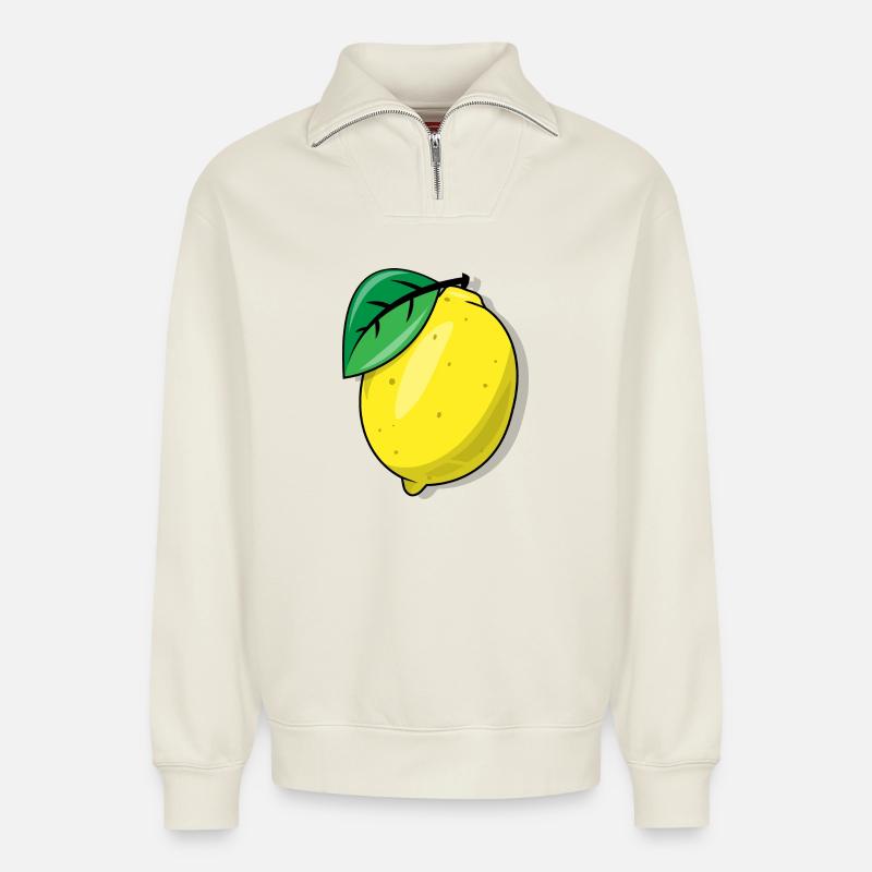 lemon - Relaxed Unisex Organic Half Zip Sweatshirt – by SPREAD - off white