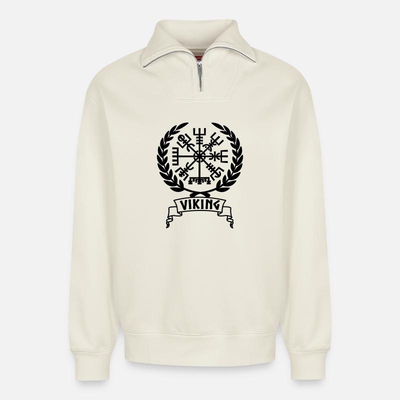 Vegvisir Wikinger Kompass im Vikng Banner - Relaxed Unisex Organic Half Zip Sweatshirt – von SPREAD - Naturweiß