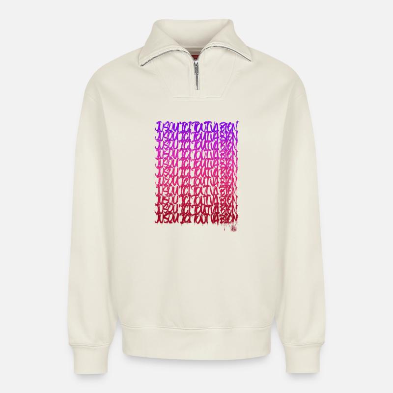 So weit so gut - Relaxed Unisex Organic Half Zip Sweatshirt – von SPREAD - Naturweiß