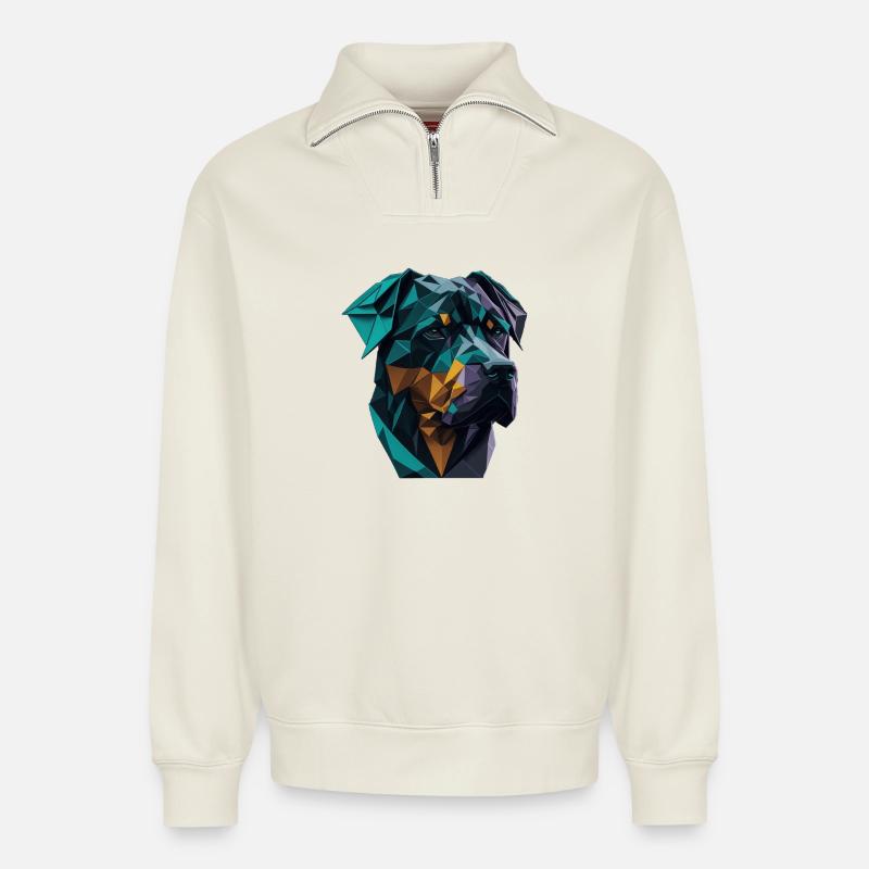 Rottweiler - Sweat unisexe décontracté en coton biologique à demi-zip – de SPREAD - blanc cassé