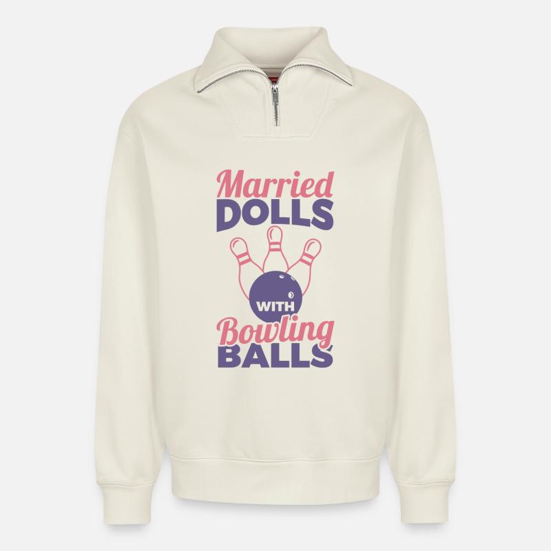 Married Dolls With Bowling Balls - Relaxed Unisex Organic Half Zip Sweatshirt – von SPREAD - Naturweiß