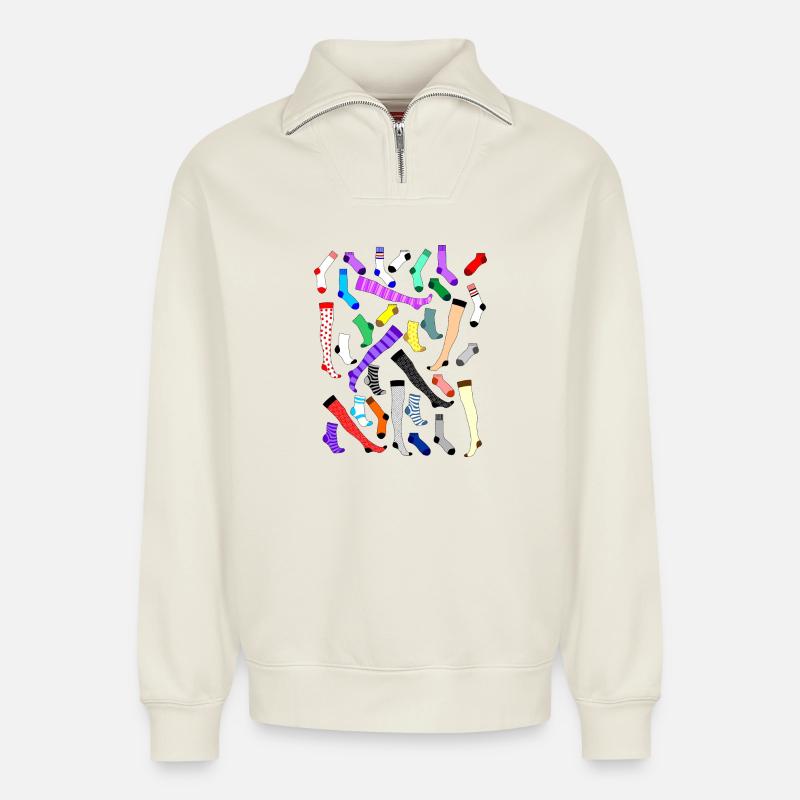 socks - Relaxed Unisex Organic Half Zip Sweatshirt – by SPREAD - off white