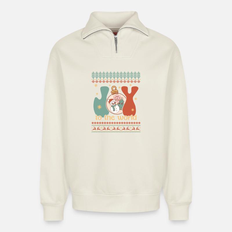 Pull de Noël moche - Sweat unisexe décontracté en coton biologique à demi-zip – de SPREAD - blanc cassé