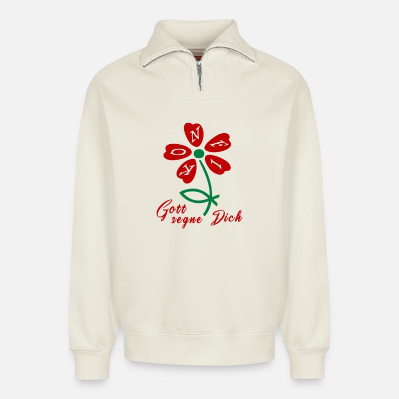 Gott segne dich, Konfirmation - Relaxed Unisex Organic Half Zip Sweatshirt – von SPREAD - Naturweiß