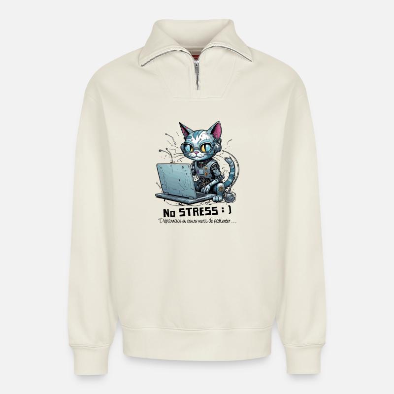 Geeky computer chat, computer humor - Relaxed Unisex Organic Half Zip Sweatshirt – by SPREAD - off white