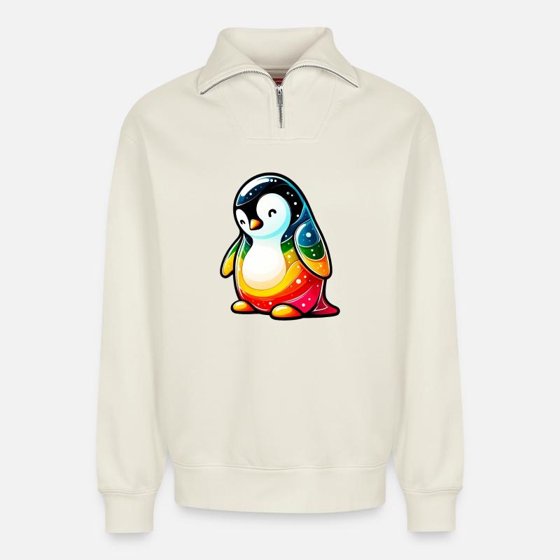 Pinguin - Relaxed Unisex Organic Half Zip Sweatshirt – von SPREAD - Naturweiß