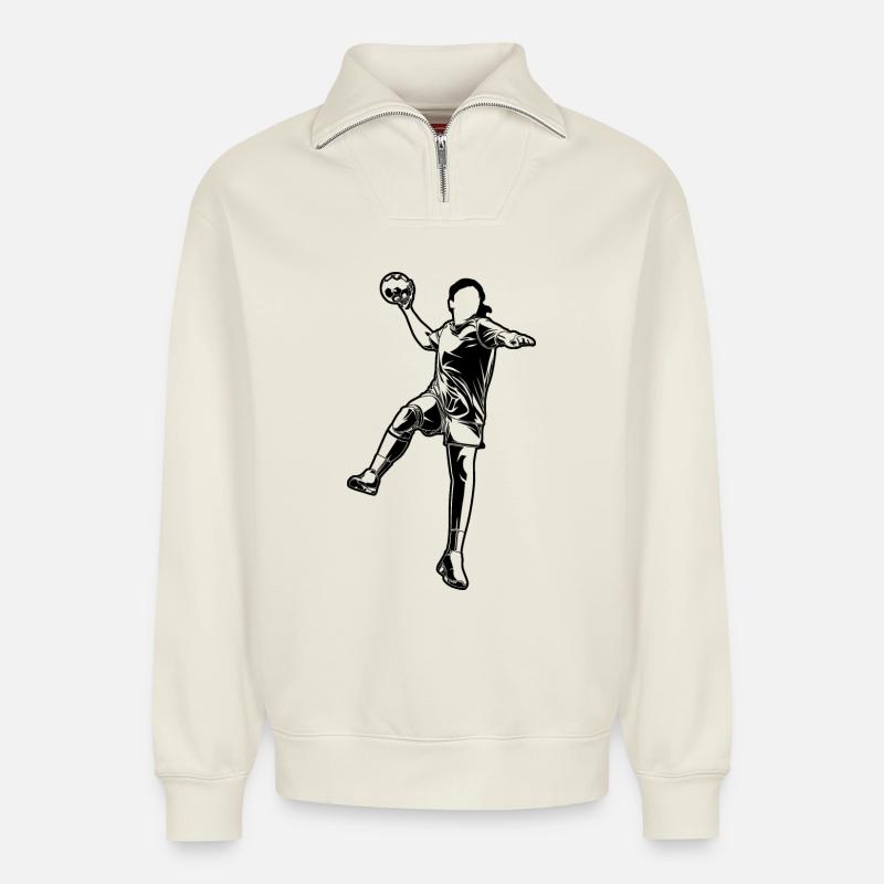 Handball Mädchen - Relaxed Unisex Organic Half Zip Sweatshirt – von SPREAD - Naturweiß