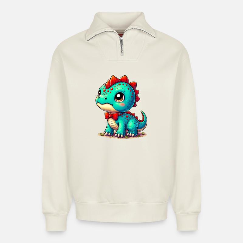 Dinosaurier - Relaxed Unisex Organic Half Zip Sweatshirt – von SPREAD - Naturweiß