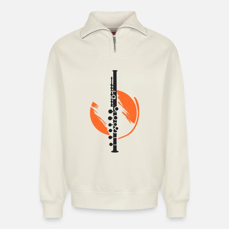 Flöte Zeichnung - Relaxed Unisex Organic Half Zip Sweatshirt – von SPREAD - Naturweiß