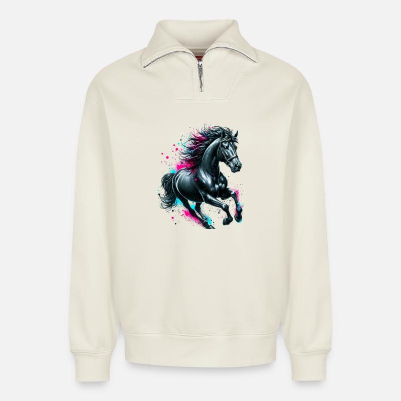 Pferd - Relaxed Unisex Organic Half Zip Sweatshirt – von SPREAD - Naturweiß