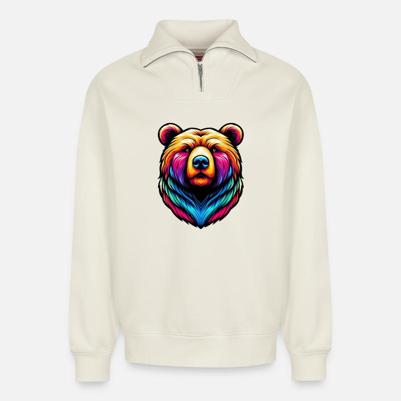 Bär - Relaxed Unisex Organic Half Zip Sweatshirt – von SPREAD - Naturweiß