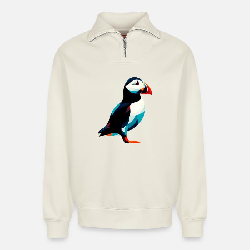 Papageitaucher - Relaxed Unisex Organic Half Zip Sweatshirt – von SPREAD - Naturweiß