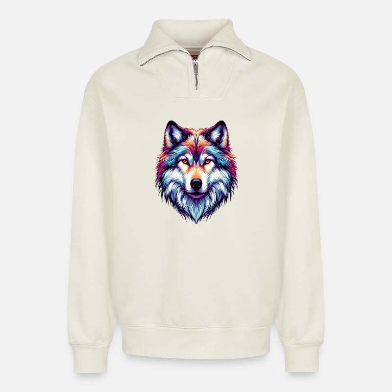 Wolf - Relaxed Unisex Organic Half Zip Sweatshirt – von SPREAD - Naturweiß