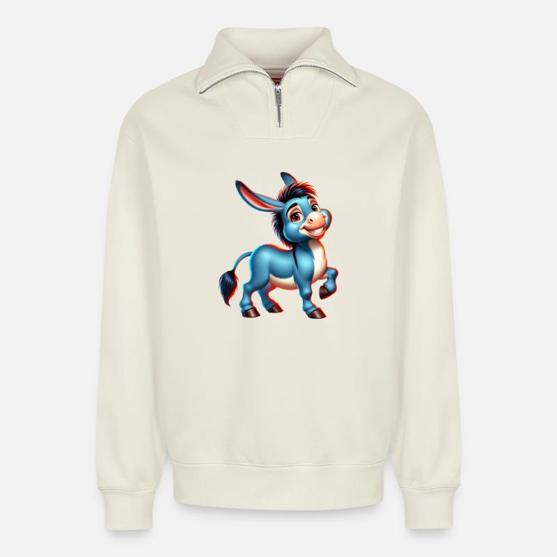 Esel-Maultier - Relaxed Unisex Organic Half Zip Sweatshirt – von SPREAD - Naturweiß