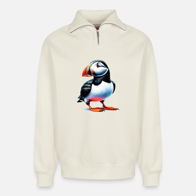 Papageitaucher - Relaxed Unisex Organic Half Zip Sweatshirt – von SPREAD - Naturweiß