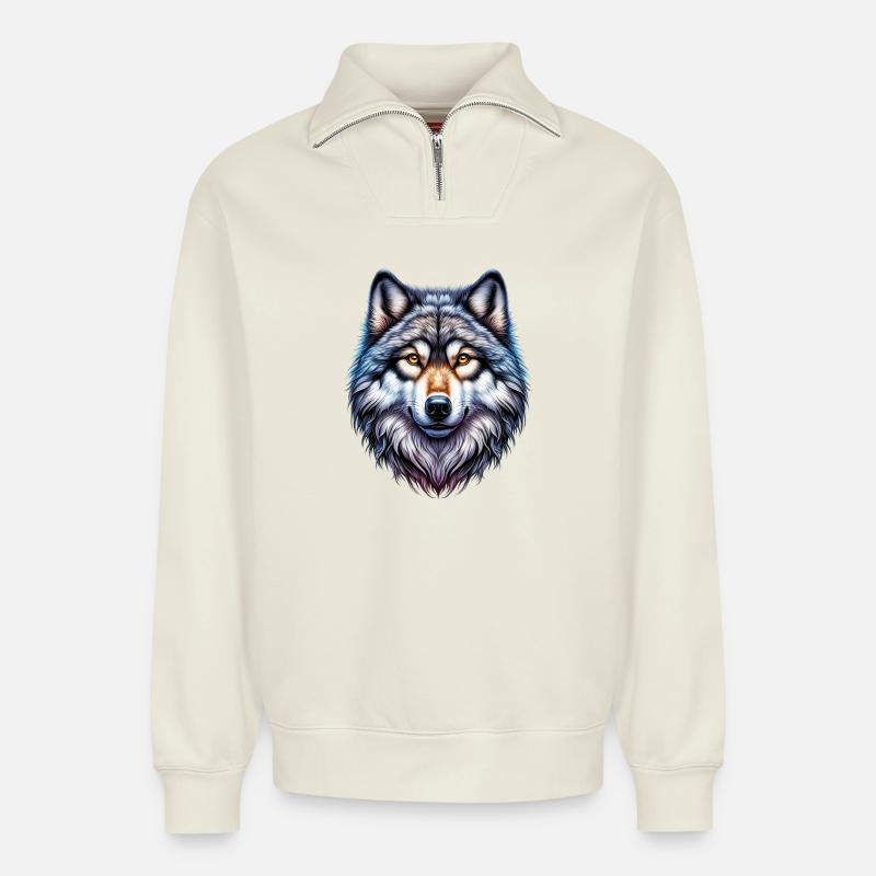 Wolf - Relaxed Unisex Organic Half Zip Sweatshirt – von SPREAD - Naturweiß