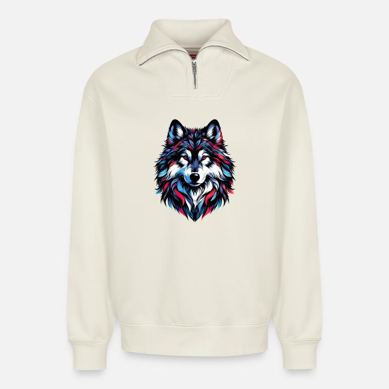 Wolf - Relaxed Unisex Organic Half Zip Sweatshirt – von SPREAD - Naturweiß