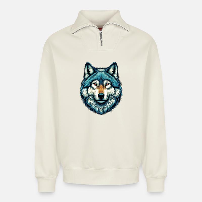 Wolf - Relaxed Unisex Organic Half Zip Sweatshirt – von SPREAD - Naturweiß
