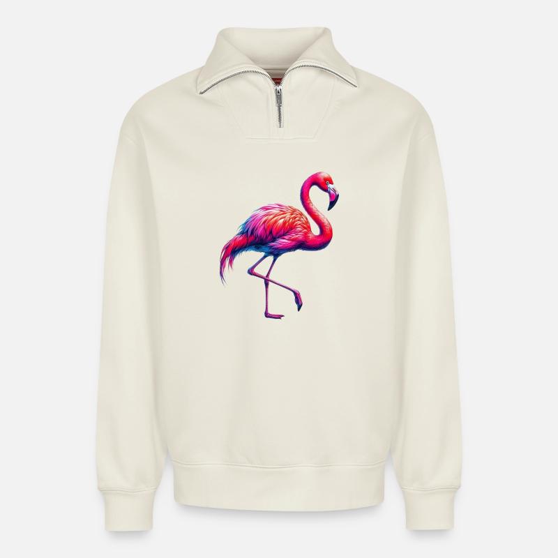 Flamingo - Relaxed Unisex Organic Half Zip Sweatshirt – von SPREAD - Naturweiß