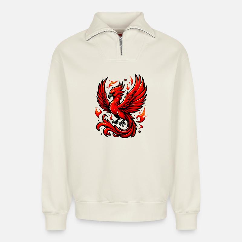 Red Phoenix - Relaxed Unisex Organic Half Zip Sweatshirt – by SPREAD - off white