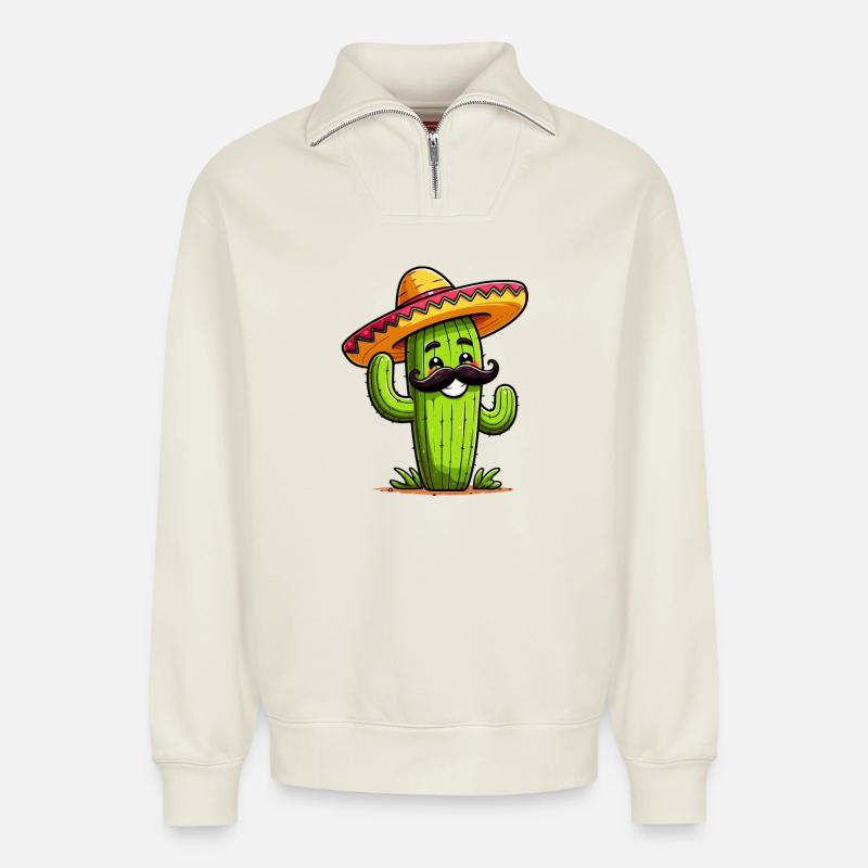 Cactus - Sweat unisexe décontracté en coton biologique à demi-zip – de SPREAD - blanc cassé