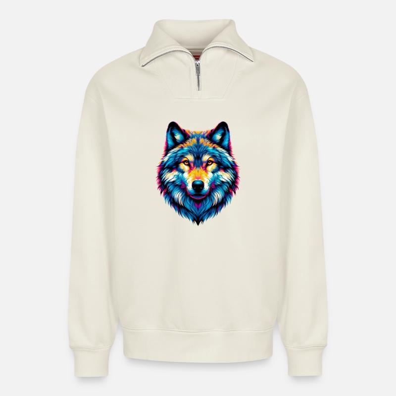 Wolf - Relaxed Unisex Organic Half Zip Sweatshirt – by SPREAD - off white