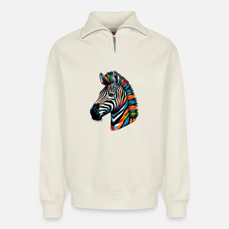 Zebra - Relaxed Unisex Organic Half Zip Sweatshirt – von SPREAD - Naturweiß
