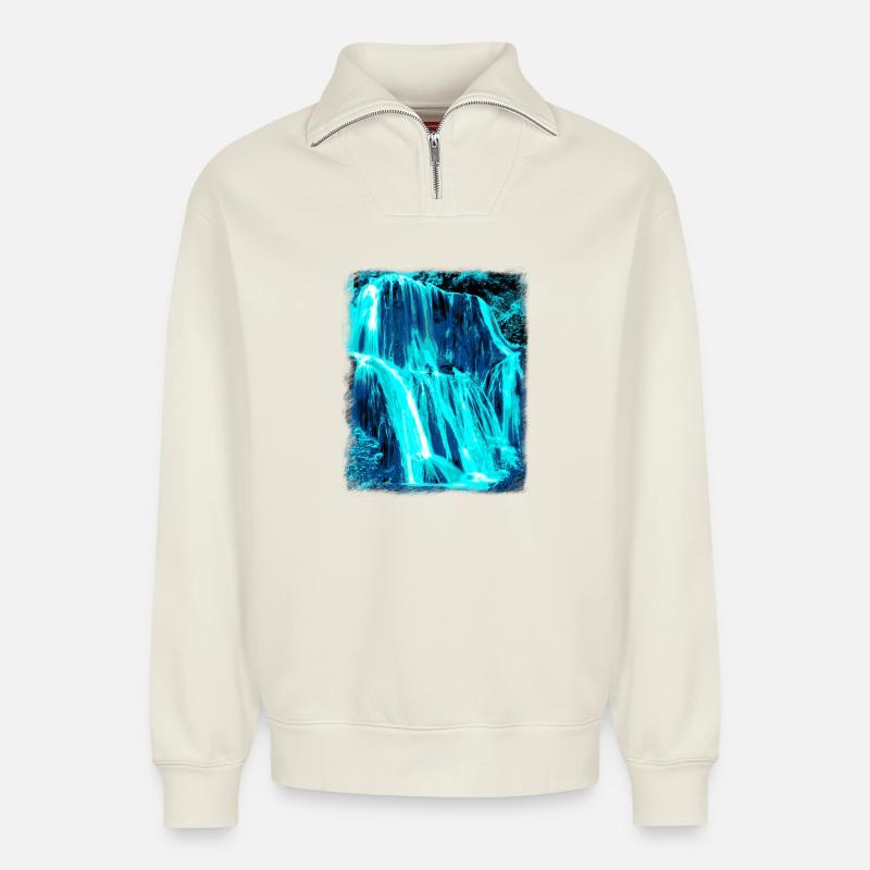 Wasserfall - Relaxed Unisex Organic Half Zip Sweatshirt – von SPREAD - Naturweiß