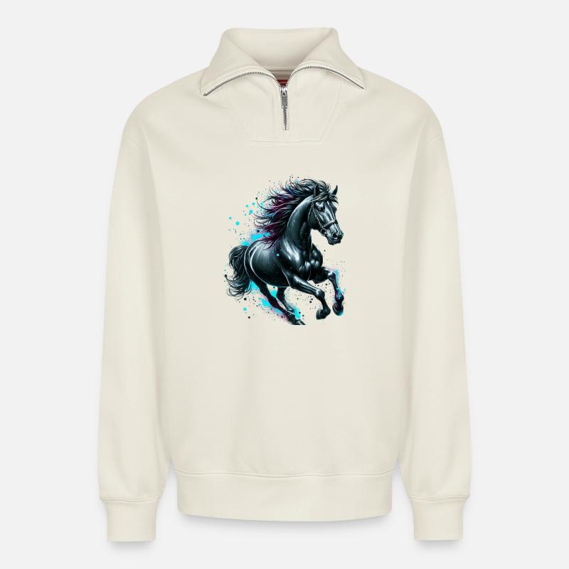 Pferd - Relaxed Unisex Organic Half Zip Sweatshirt – von SPREAD - Naturweiß