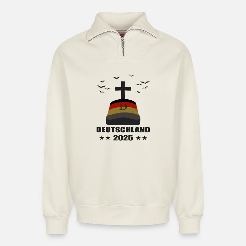 Deutschland Grab 2025 - Relaxed Unisex Organic Half Zip Sweatshirt – von SPREAD - Naturweiß