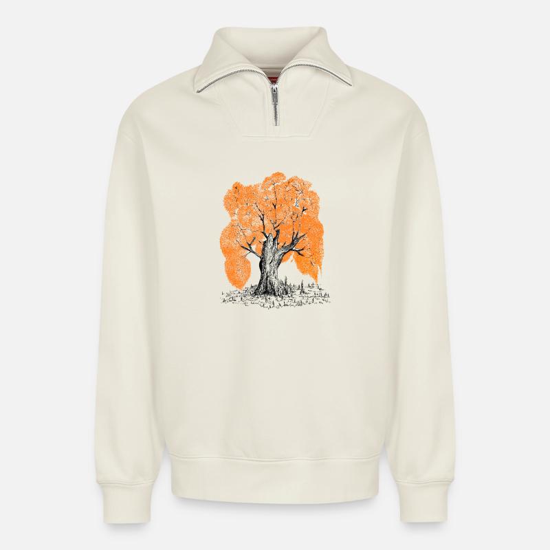 MJR - Orangenbaum - Relaxed Unisex Organic Half Zip Sweatshirt – von SPREAD - Naturweiß