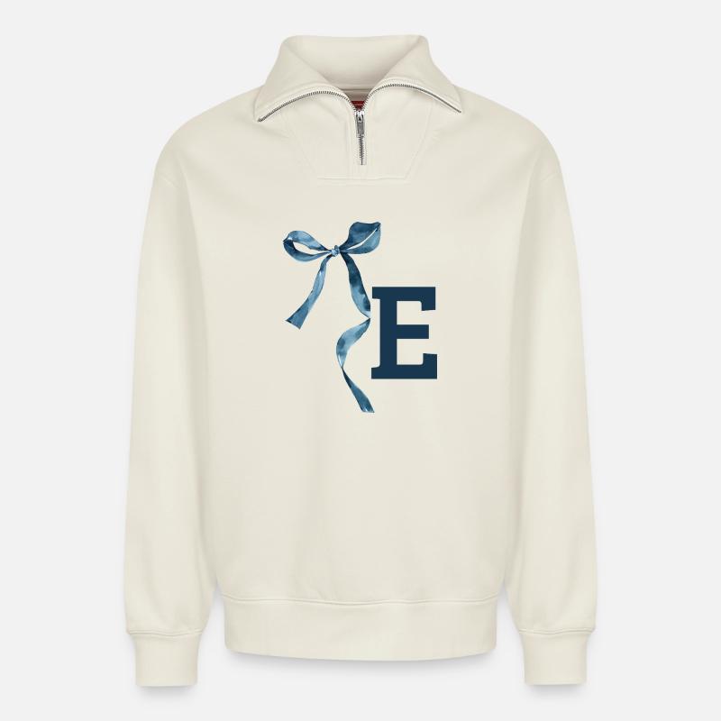 Monogram and gift idea - Relaxed Unisex Organic Half Zip Sweatshirt – by SPREAD - off white