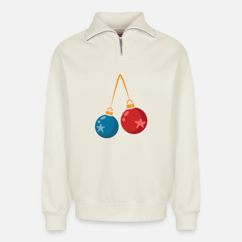 Bunte Weihnachtskugeln Deko Design - Relaxed Unisex Organic Half Zip Sweatshirt – von SPREAD - Naturweiß