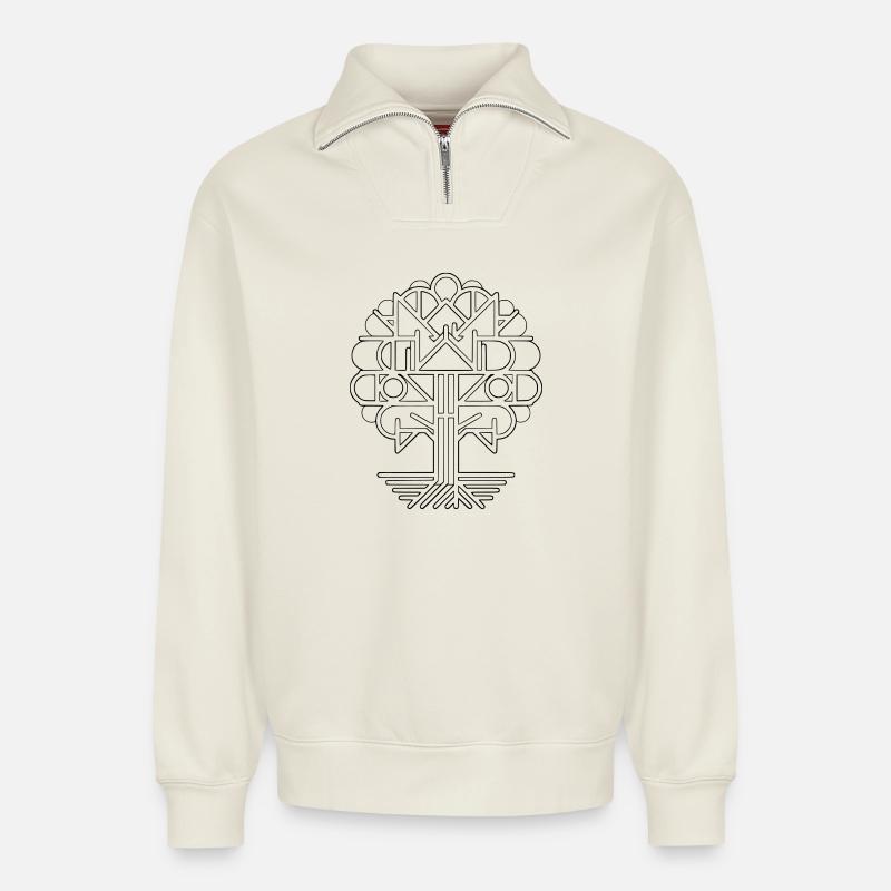 Geometrischer Lebensbaum | Modernes Logo Design - Relaxed Unisex Organic Half Zip Sweatshirt – von SPREAD - Naturweiß