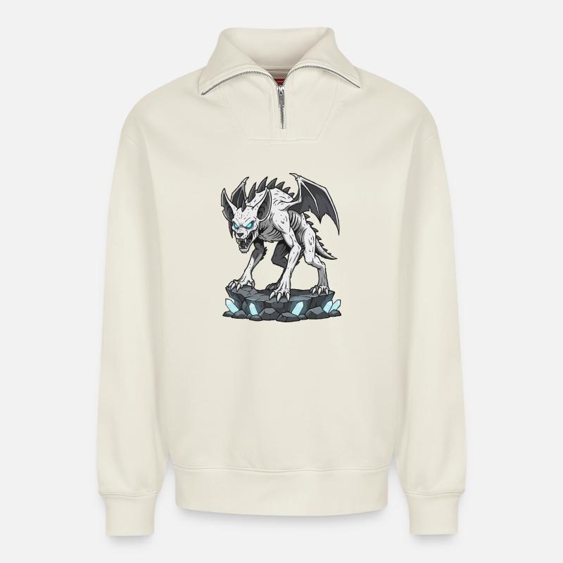 Chupacabra Dämonenwolf - Relaxed Unisex Organic Half Zip Sweatshirt – von SPREAD - Naturweiß