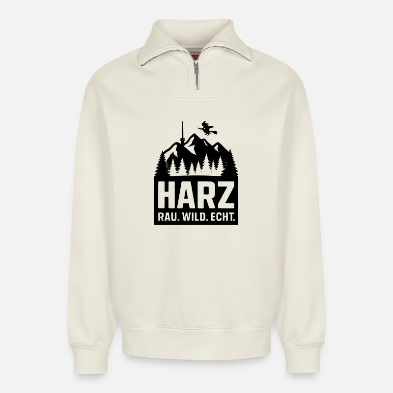 harz wild rau echt - Relaxed Unisex Organic Half Zip Sweatshirt – von SPREAD - Naturweiß