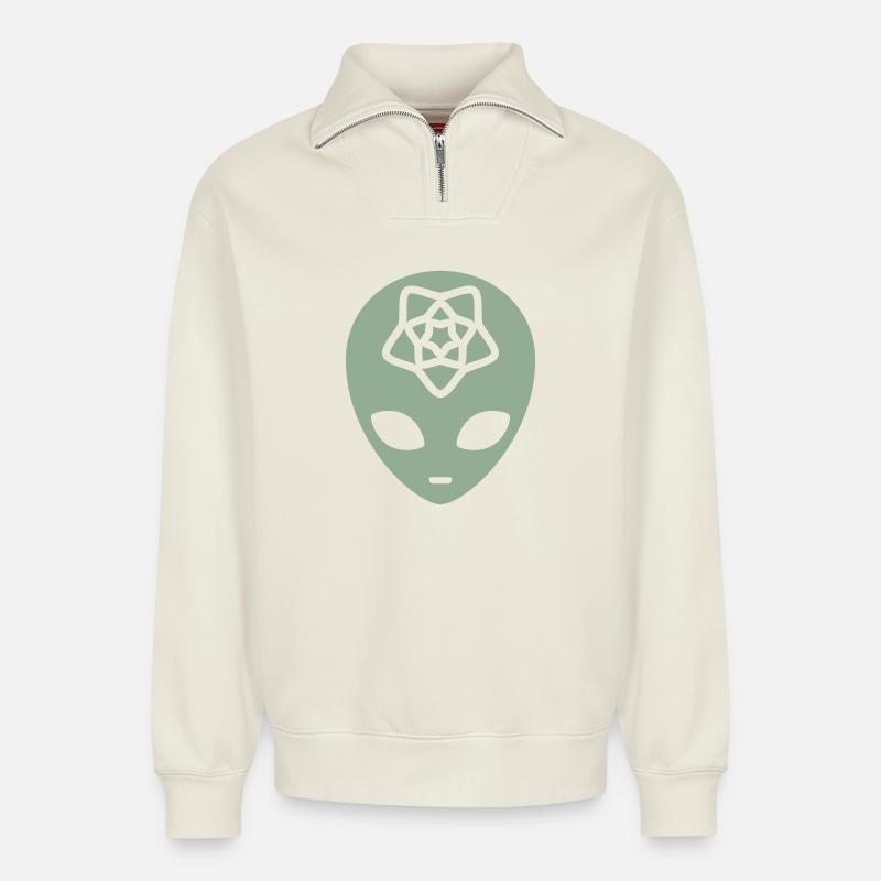 Geometrischer Außerirdischer Geist - Relaxed Unisex Organic Half Zip Sweatshirt – von SPREAD - Naturweiß