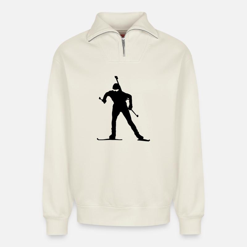 Biathlon - Relaxed Unisex Organic Half Zip Sweatshirt – von SPREAD - Naturweiß