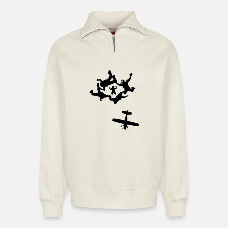 Skydiving - Relaxed Unisex Organic Half Zip Sweatshirt – von SPREAD - Naturweiß