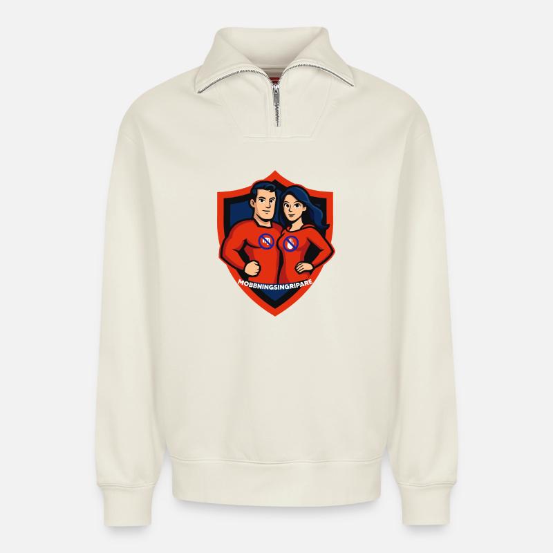 Mobbing-Interventor - Relaxed Unisex Organic Half Zip Sweatshirt – von SPREAD - Naturweiß