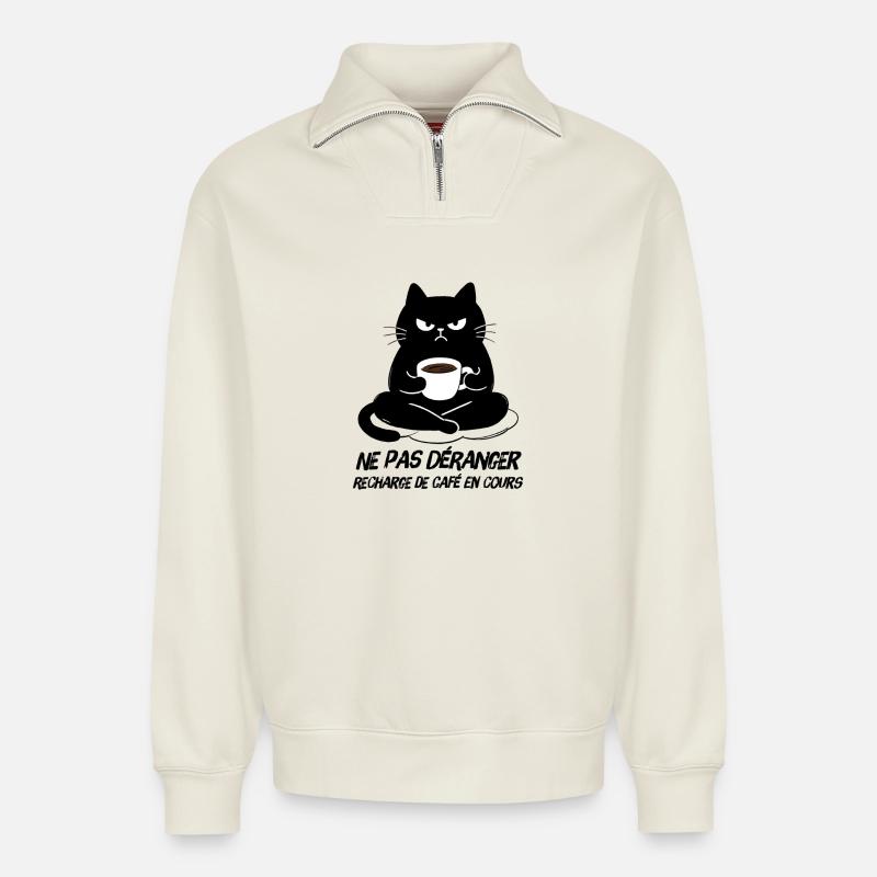 Black Cat Kaffeenachfüllung läuft - Relaxed Unisex Organic Half Zip Sweatshirt – von SPREAD - Naturweiß