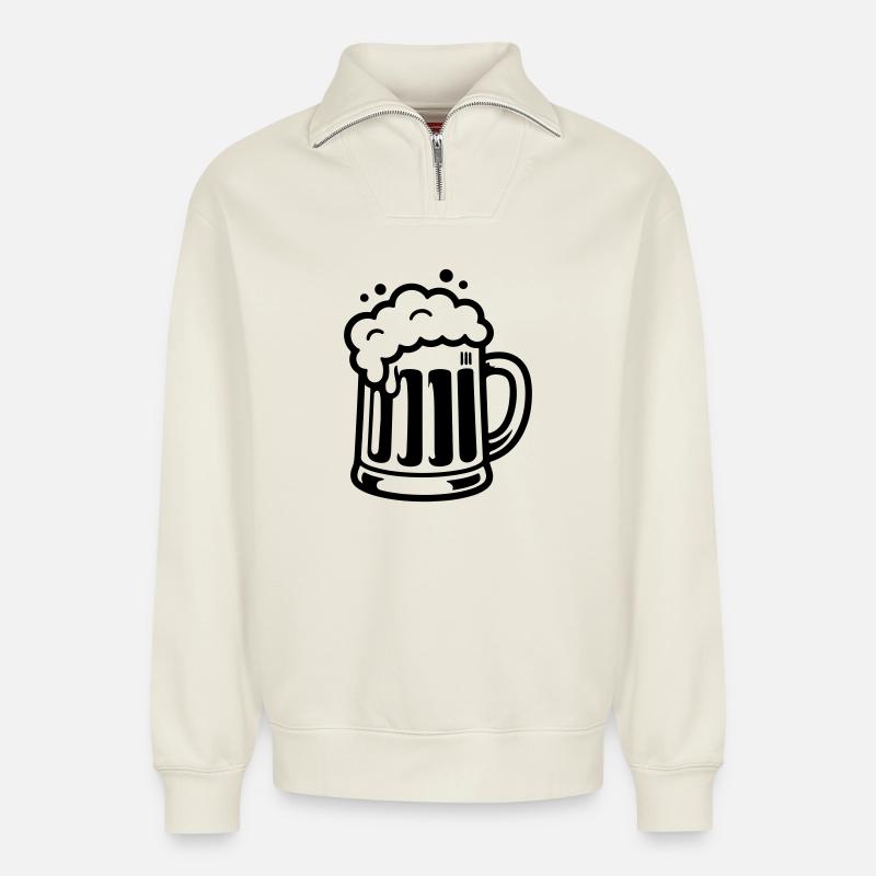 Bière Mug, Bière Comique - Sweat unisexe décontracté en coton biologique à demi-zip – de SPREAD - blanc cassé