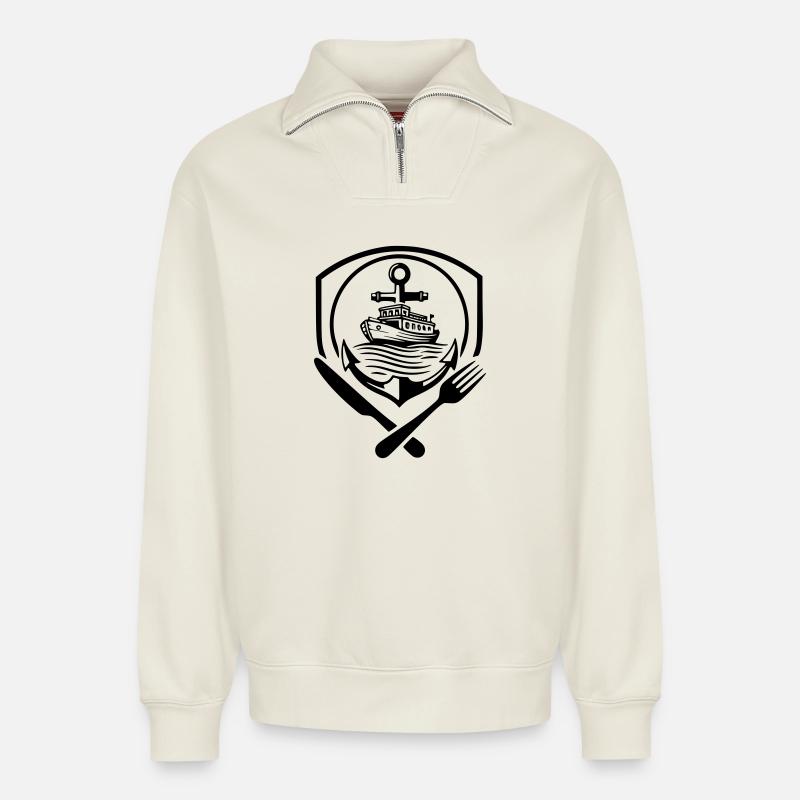 Restaurant Boatman-Logo - Relaxed Unisex Organic Half Zip Sweatshirt – von SPREAD - Naturweiß