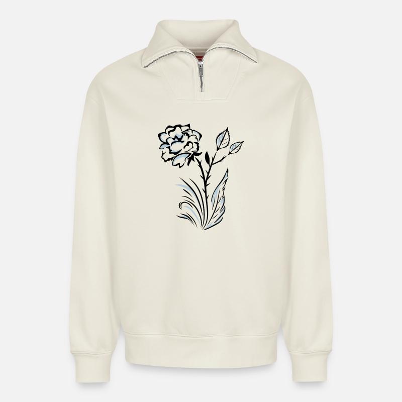 Stylized outlined rose - Relaxed Unisex Organic Half Zip Sweatshirt – by SPREAD - off white