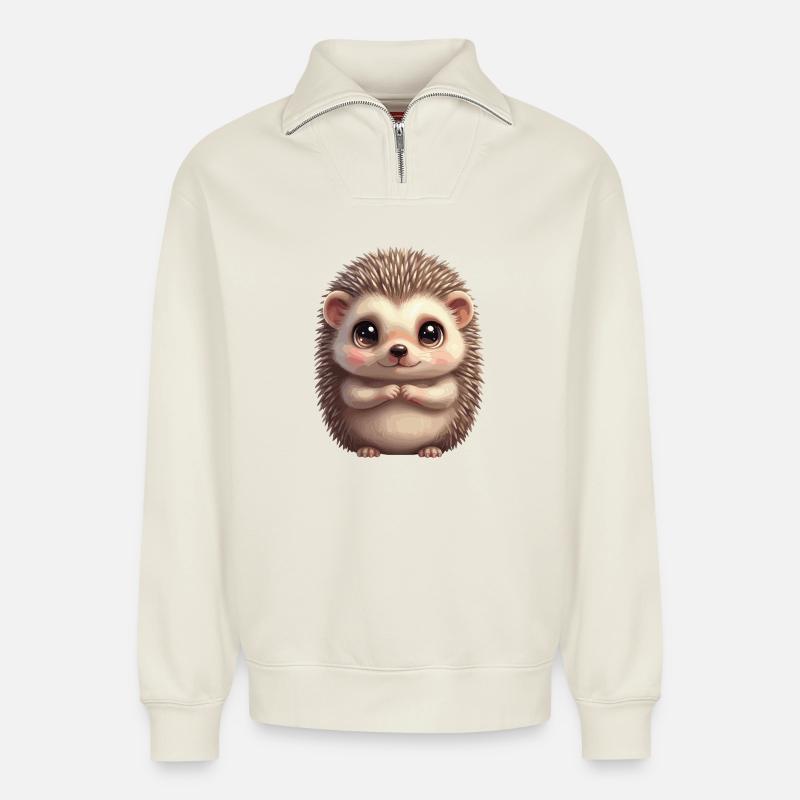 Dessin animé du hérisson câlin - Sweat unisexe décontracté en coton biologique à demi-zip – de SPREAD - blanc cassé