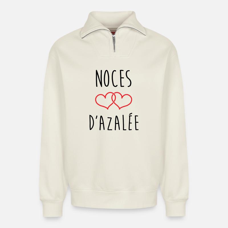 Azaleas Hochzeit 57 Jahre Ehe - Relaxed Unisex Organic Half Zip Sweatshirt – von SPREAD - Naturweiß